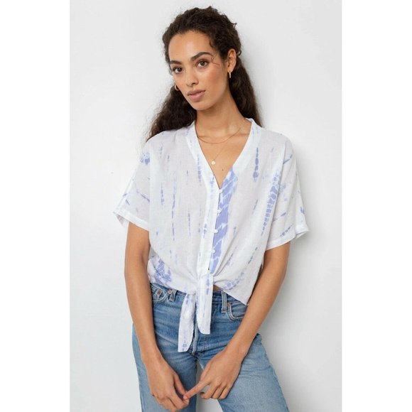 Rails Thea Blouse Cloud Tie Dye White Blue Linen M - Picture 1 of 6